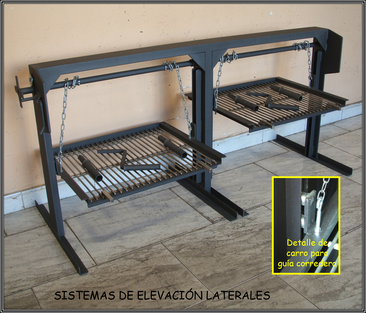 Sistema de cadenas 2H para barbacoa de obra manivela lateral