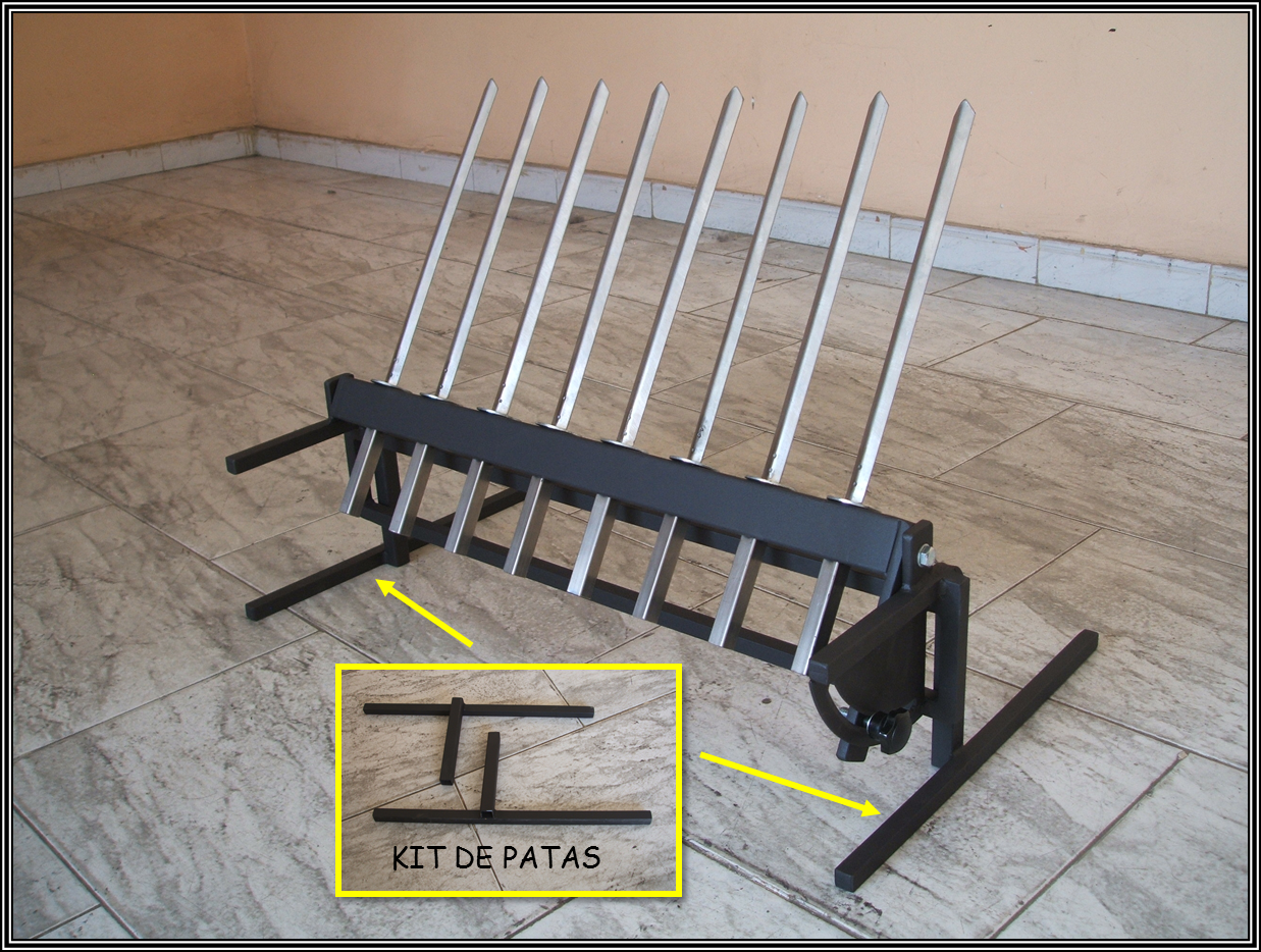 Espetero regulable de encaje frontal para barbacoa metalica - con kit de patas para barbacoa de obra. Espetera