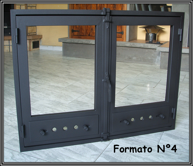 Puerta de cristal con zcalo de dos hojas para CHIMENEAS